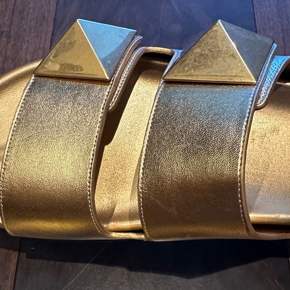 Valentino Women Metallic Gold Slide Sandals - Picture 4 of 6